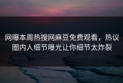 网曝本周热搜网麻豆免费观看，热议圈内人细节曝光让你细节太炸裂