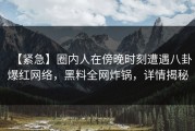【紧急】圈内人在傍晚时刻遭遇八卦爆红网络，黑料全网炸锅，详情揭秘