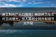 麻豆制片厂入口围观！麻豆网页版实时丑闻曝光，惊人真相全网炸裂细节太炸裂