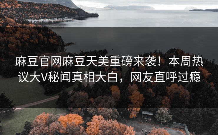麻豆官网麻豆天美重磅来袭！本周热议大V秘闻真相大白，网友直呼过瘾