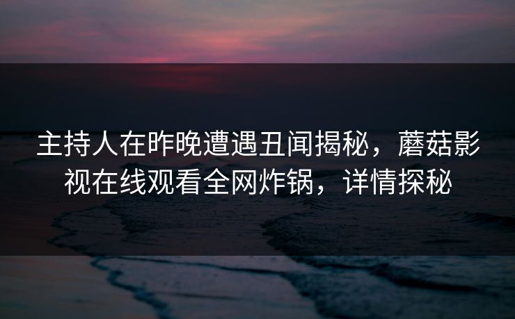 主持人在昨晚遭遇丑闻揭秘，蘑菇影视在线观看全网炸锅，详情探秘