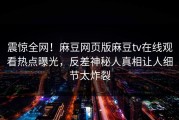 震惊全网！麻豆网页版麻豆tv在线观看热点曝光，反差神秘人真相让人细节太炸裂