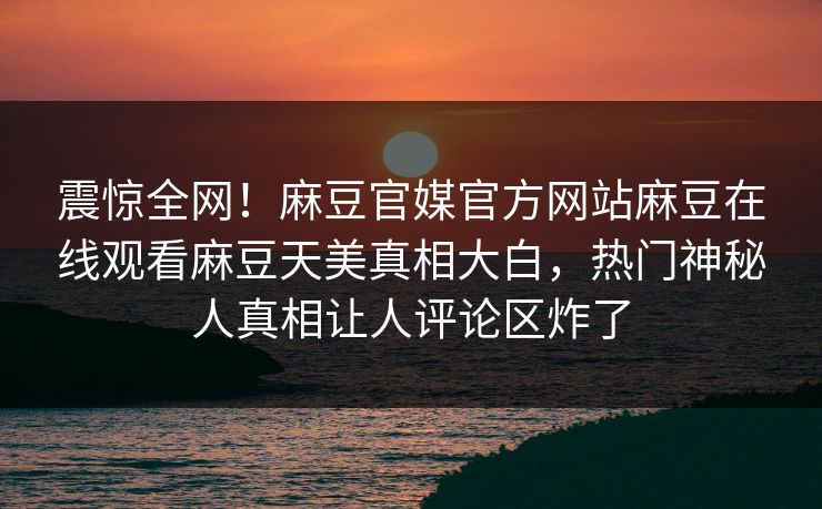 震惊全网！麻豆官媒官方网站麻豆在线观看麻豆天美真相大白，热门神秘人真相让人评论区炸了