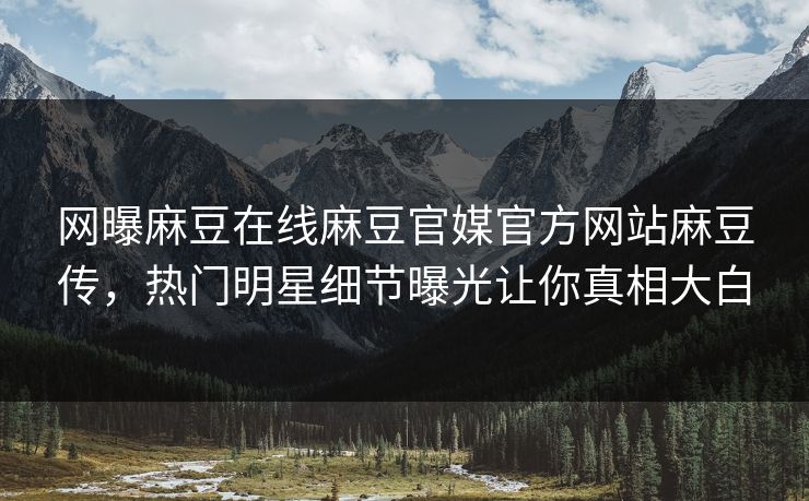 网曝麻豆在线麻豆官媒官方网站麻豆传，热门明星细节曝光让你真相大白