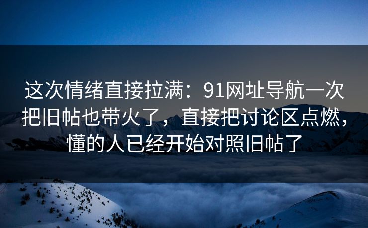 这次情绪直接拉满：91网址导航一次把旧帖也带火了，直接把讨论区点燃，懂的人已经开始对照旧帖了